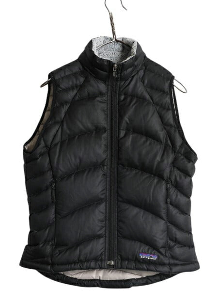 00s パタゴニア ナイロン ダウン ベスト レディース S / 04年製 オールド Patagonia 700フィル フルジップ 重ね着 前開き ワンポイント 黒