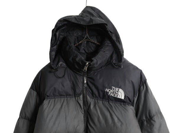 ノースフェイス ヌプシ ダウン ジャケット メンズ M / アウトドア NUPTSE 700フィル ハイネック ブルゾン 防寒 収納 フード ツートン 黒 灰