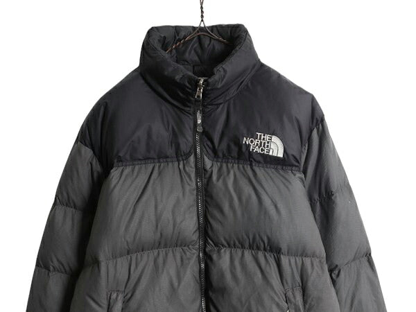 ノースフェイス ヌプシ ダウン ジャケット メンズ M / アウトドア NUPTSE 700フィル ハイネック ブルゾン 防寒 収納 フード ツートン 黒 灰