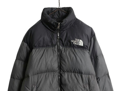 ノースフェイス ヌプシ ダウン ジャケット メンズ M / アウトドア NUPTSE 700フィル ハイネック ブルゾン 防寒 収納 フード ツートン 黒 灰