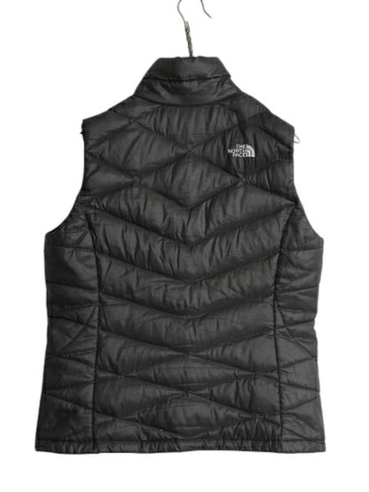 US企画 ノースフェイス ナイロン ダウン ベスト レディース M The North Face フルジップ キルティング 550フィル アウトドア 重ね着 濃灰