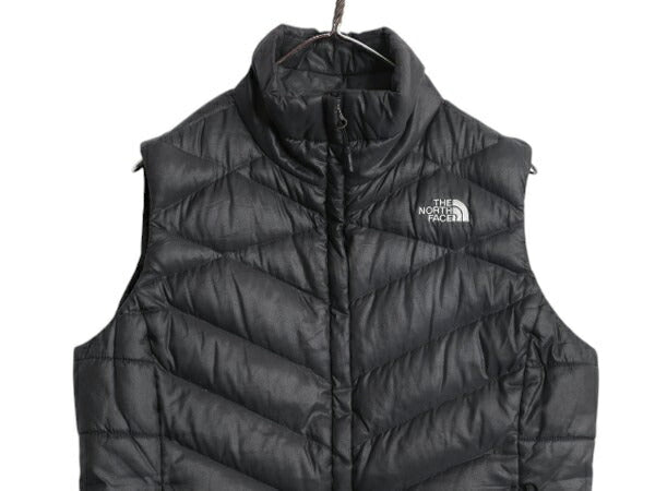 US企画 ノースフェイス ナイロン ダウン ベスト レディース M The North Face フルジップ キルティング 550フィル アウトドア 重ね着 濃灰