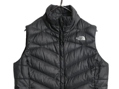 US企画 ノースフェイス ナイロン ダウン ベスト レディース M The North Face フルジップ キルティング 550フィル アウトドア 重ね着 濃灰