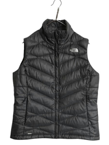 US企画 ノースフェイス ナイロン ダウン ベスト レディース M The North Face フルジップ キルティング 550フィル アウトドア 重ね着 濃灰