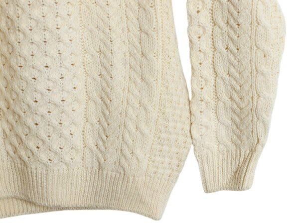 アイルランド製 Carraig Donn フィッシャーマン ウール ニット セーター メンズ レディース M 古着 アラン ケーブル ローゲージ ナチュラル