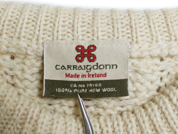 アイルランド製 Carraig Donn フィッシャーマン ウール ニット セーター メンズ レディース M 古着 アラン ケーブル ローゲージ ナチュラル