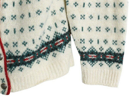 80s USA製 エルエルビーン ノルディック ウール ニット カーディガン レディース XL ヴィンテージ LLBEAN セーター バーズアイ 前開き 丸首