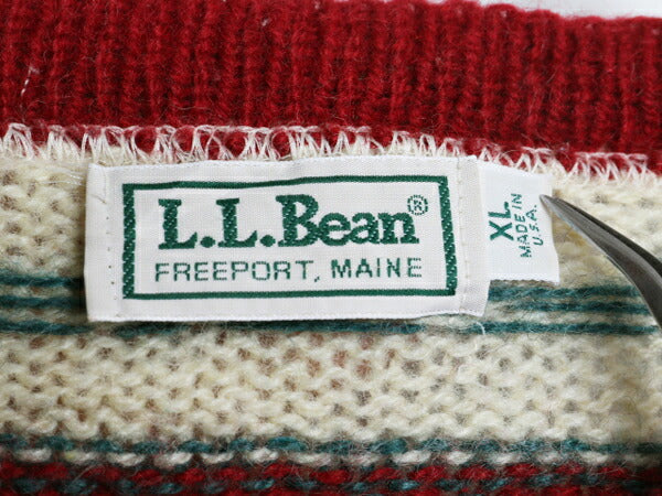 80s USA製 エルエルビーン ノルディック ウール ニット カーディガン レディース XL ヴィンテージ LLBEAN セーター バーズアイ 前開き 丸首