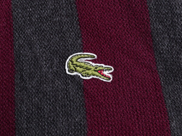 ラコステ ストライプ ニット カーディガン メンズ L 程/ LACOSTE 羽織り 重ね着 前開き アクリル セーター ワンポイント ツートン ワニ刺繍