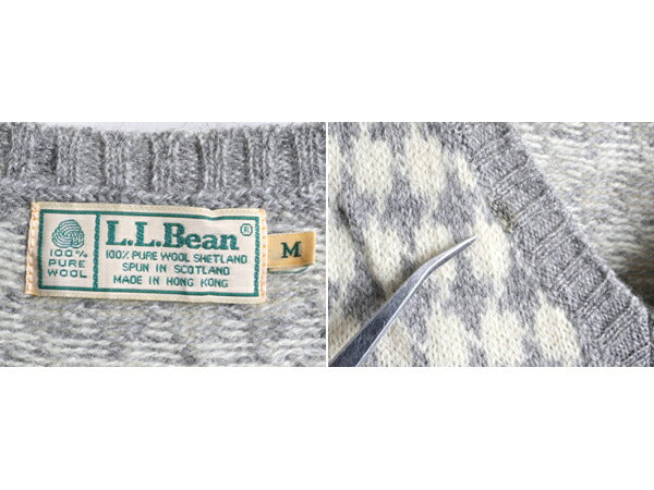 80s ビンテージ ■ エルエルビーン シェットランド ウール ニット ベスト レディース M メンズ S 程 / LLBEAN 80年代 重ね着 チェック 総柄