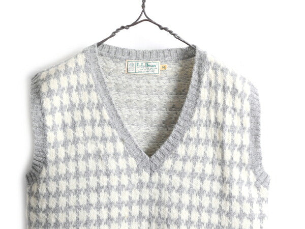 80s ビンテージ ■ エルエルビーン シェットランド ウール ニット ベスト レディース M メンズ S 程 / LLBEAN 80年代 重ね着 チェック 総柄