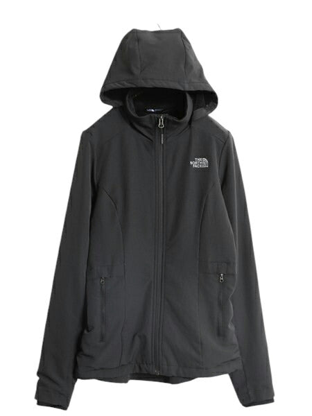 US企画 ノースフェイス ソフトシェル フード パーカー ジャケット レディース S The North Face 裏 フリース ハイネック ブルゾン ブラック