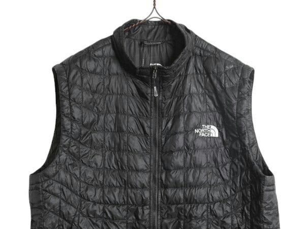 US企画 ノースフェイス 中綿 キルティング ナイロン ベスト メンズ L / The North Face 前開き 重ね着 サーモボール パッカブル ブラック