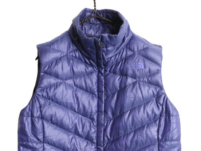 US企画 ノースフェイス ナイロン ダウン ベスト レディース M / The North Face フルジップ キルティング 550フィル アウトドア 重ね着 青