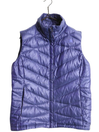 US企画 ノースフェイス ナイロン ダウン ベスト レディース M / The North Face フルジップ キルティング 550フィル アウトドア 重ね着 青