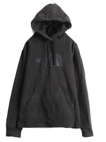 ノースフェイス プリント スウェット フード パーカー メンズ M 程/ 古着 The North Face トレーナー プルオーバー 裏起毛 アウトドア 黒