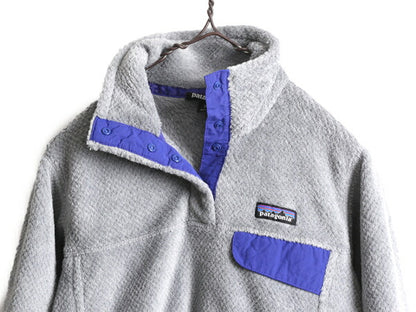 16年製 パタゴニア リツール スナップT プルオーバー ジャケット レディース S | 古着 Patagonia アウトドア パイル フリース ブルゾン 灰| 中古 フリースジャケット ジャンパー ハイネック POLARTEC ポーラテック ワンポイント パープル 胸ポケット ロゴ刺繍 アメカジ USED