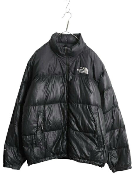 90s ノースフェイス ヌプシ ダウン ジャケット メンズ XL オールド The North face NUPTSE 700フィル ブルゾン 大きいサイズ 収納フード 黒