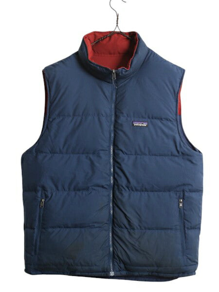 パタゴニア リバーシブル ナイロン ダウン ベスト メンズ L 程/ 18年製 古着 Patagonia アウトドア フルジップ ハイネック 重ね着 ツートン