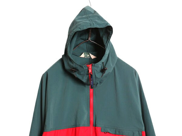 90s エルエルビーン ナイロン パーカー ジャケット レディース L メンズ M 程 オールド LLBean フルジップ ハイネック アノラック ツートン