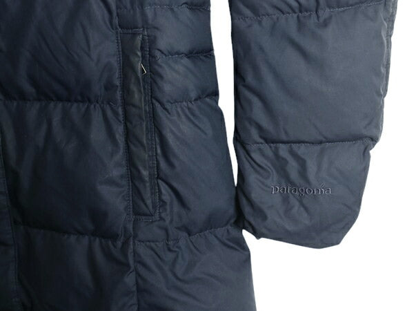 パタゴニア ロング ダウン コート レディース M / 15年製 Patagonia 700フィル ジャケット アウトドア フルジップ ブルゾン ハイネック 紺