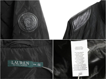 LAUREN ラルフローレン 中綿 キルティング ナイロン ジャケット レディース M / ポロ ブルゾン フルジップ 黒 レザー 切替 ハーフ コート