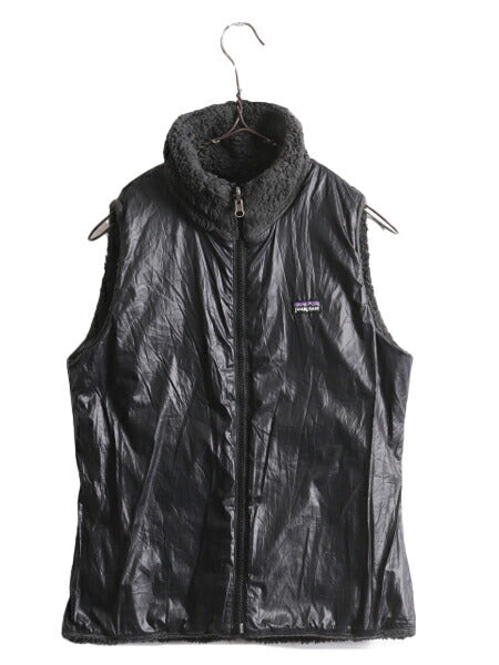 パタゴニア ロスロボス リバーシブル ベスト レディース S 程 アウトドア Patagonia 毛長 パイル ボア フリース ナイロン 重ね着 前開き 黒