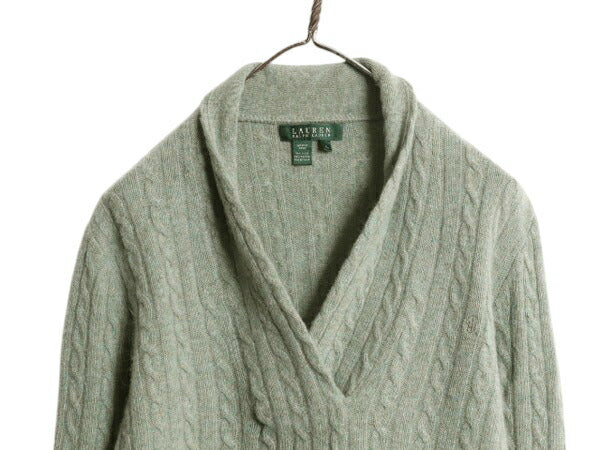 00s LAUREN ラルフローレン ショールカラー ケーブル ニット セーター レディース XL 古着 オールド ポロ ウール アンゴラ ラビット ヘアー