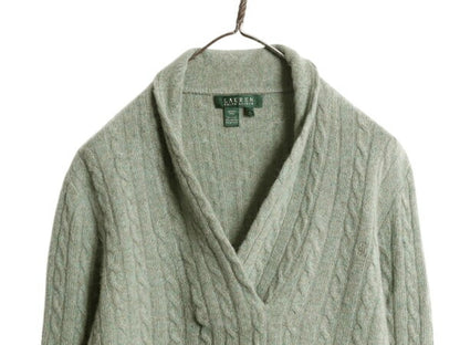 00s LAUREN ラルフローレン ショールカラー ケーブル ニット セーター レディース XL 古着 オールド ポロ ウール アンゴラ ラビット ヘアー