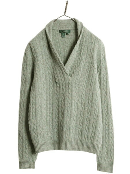00s LAUREN ラルフローレン ショールカラー ケーブル ニット セーター レディース XL 古着 オールド ポロ ウール アンゴラ ラビット ヘアー