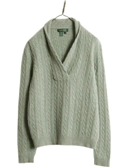 00s LAUREN ラルフローレン ショールカラー ケーブル ニット セーター レディース XL 古着 オールド ポロ ウール アンゴラ ラビット ヘアー