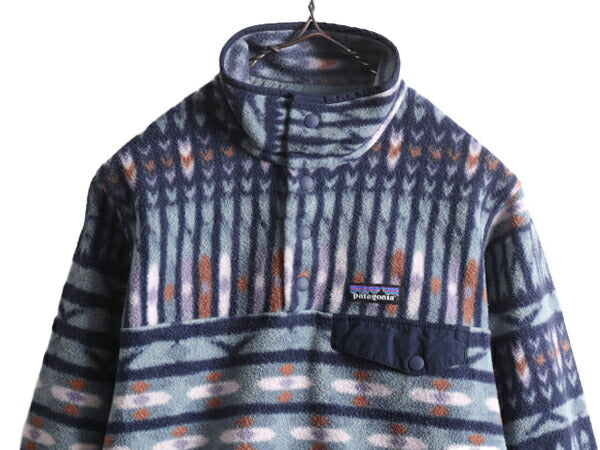 18年製 パタゴニア 総柄 ライトウェイト シンチラ スナップT レディース XS 古着 PATAGONIA プルオーバー フリース ジャケット ネイティブ