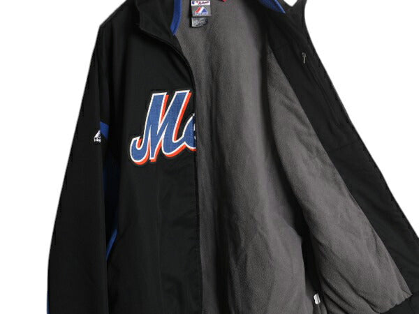 MLB オフィシャル Majestic メッツ 中綿 ナイロン ジャケット メンズ M 古着 裏 フリース スタジャン ウィンドブレーカー 大リーグ 野球 黒