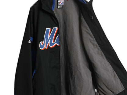 MLB オフィシャル Majestic メッツ 中綿 ナイロン ジャケット メンズ M 古着 裏 フリース スタジャン ウィンドブレーカー 大リーグ 野球 黒