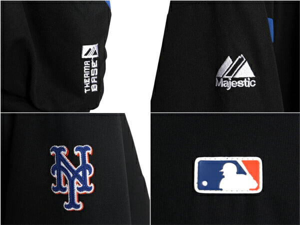 MLB オフィシャル Majestic メッツ 中綿 ナイロン ジャケット メンズ M 古着 裏 フリース スタジャン ウィンドブレーカー 大リーグ 野球 黒