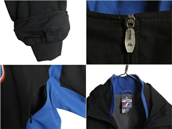 MLB オフィシャル Majestic メッツ 中綿 ナイロン ジャケット メンズ M 古着 裏 フリース スタジャン ウィンドブレーカー 大リーグ 野球 黒