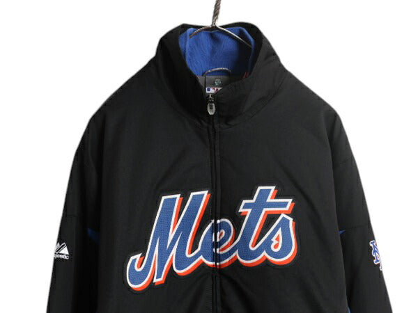MLB オフィシャル Majestic メッツ 中綿 ナイロン ジャケット メンズ M 古着 裏 フリース スタジャン ウィンドブレーカー 大リーグ 野球 黒