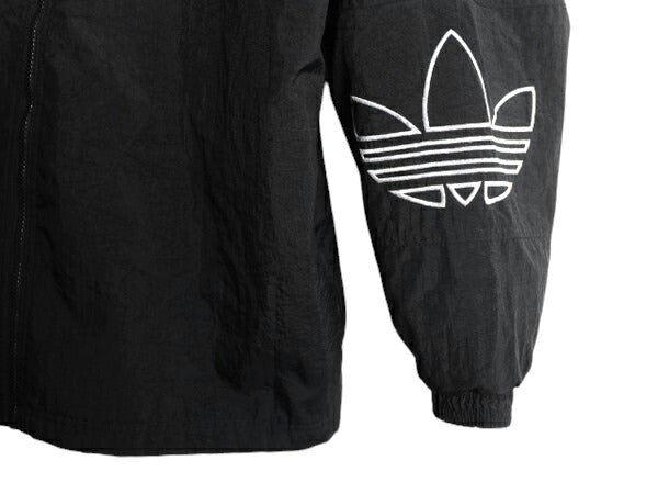 90s アディダス 中綿 ナイロン パーカー ジャケット メンズ M 古着 adidas オールド ジャンパー ウォームアップ 3ライン 中綿 ライナー 黒