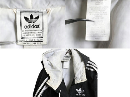 90s アディダス 中綿 ナイロン パーカー ジャケット メンズ M 古着 adidas オールド ジャンパー ウォームアップ 3ライン 中綿 ライナー 黒