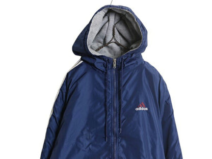 90s アディダス ナイロン パーカー ジャケット メンズ XL オールド adidas ジャンパー ウォームアップ 大きいサイズ 3ライン 中綿 ライナー