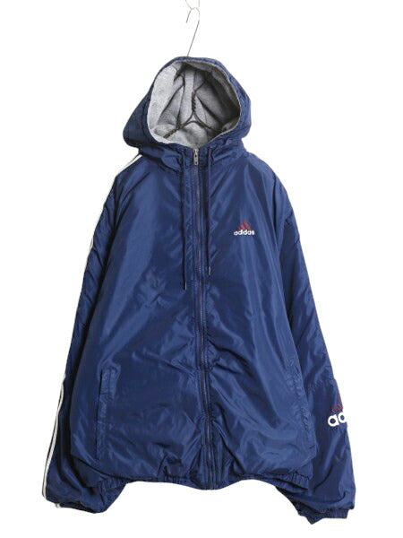 90s アディダス ナイロン パーカー ジャケット メンズ XL オールド adidas ジャンパー ウォームアップ 大きいサイズ 3ライン 中綿 ライナー