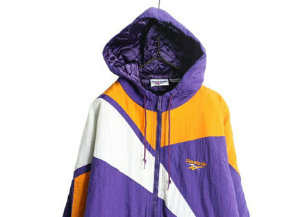 90s リーボック 中綿 ナイロン パーカー ジャケット メンズ S オールド REEBOK ジャンパー ウォームアップ キルティング ライナー ロゴ切替