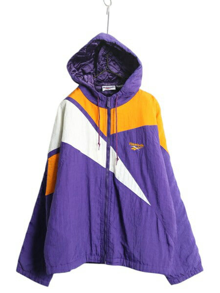 90s リーボック 中綿 ナイロン パーカー ジャケット メンズ S オールド REEBOK ジャンパー ウォームアップ キルティング ライナー ロゴ切替