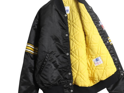 90s USA製 NFL オフィシャル スターター スティーラーズ ナイロン サテン スタジャン メンズ L 中綿 ジャケット キルティング ライナー 黒