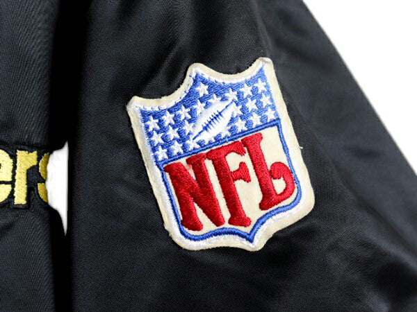 90s USA製 NFL オフィシャル スターター スティーラーズ ナイロン サテン スタジャン メンズ L 中綿 ジャケット キルティング ライナー 黒