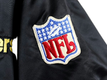 90s USA製 NFL オフィシャル スターター スティーラーズ ナイロン サテン スタジャン メンズ L 中綿 ジャケット キルティング ライナー 黒
