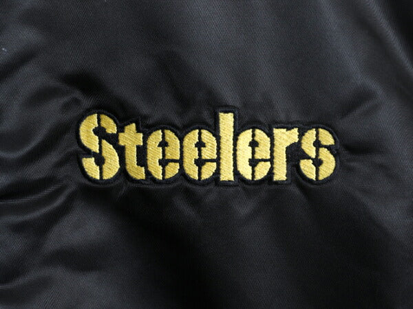 90s USA製 NFL オフィシャル スターター スティーラーズ ナイロン サテン スタジャン メンズ L 中綿 ジャケット キルティング ライナー 黒