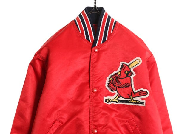 90s MLB オフィシャル スターター カージナルス ナイロン サテン スタジャン メンズ S / オールド 中綿 ジャケット キルティング ライナー