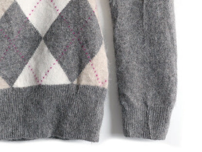 高級 100% カシミヤ 希少サイズ XS ■ バナナリパブリック アーガイル ボートネック ニット セーター ( レディース ) BANANA REPUBLIC 薄手