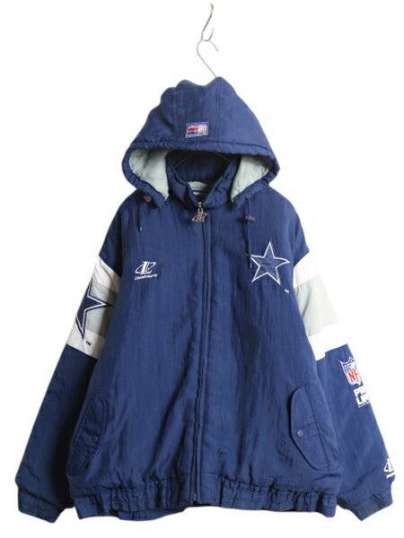 90s NFL オフィシャル カウボーイズ ナイロン スタジアム ジャンパー メンズ XL オールド ジャケット 中綿 キルティング ライナー アメフト